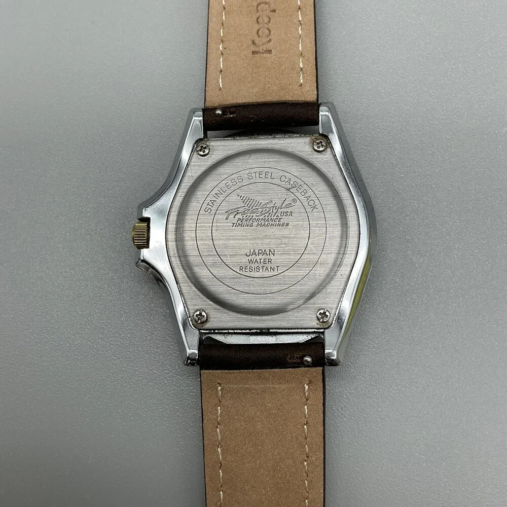 Freestyle Mens Watch 40mm White Dial Brown Leather Rotating Bezel New Battery